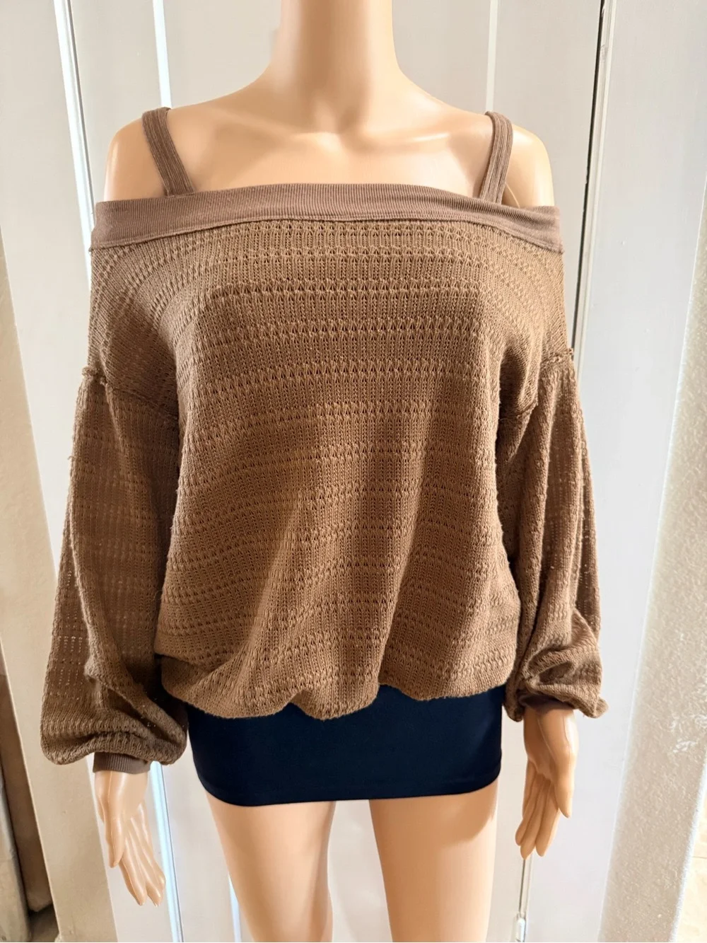 Free People Sistine Hacci Off The Shoulder Brown Sweater Size S/P